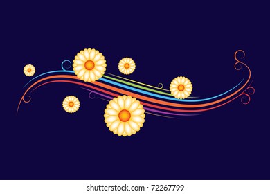 Vector floral background with color stripes - illustration