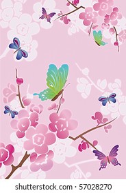 Fondo vectorial floral con mariposas de colores