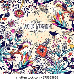 vector floral background with colorful fantasy plants and flowers