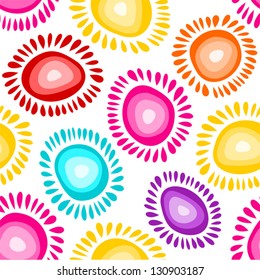 Vector floral background - colorful seamless pattern with pink yellow turquoise and orange sunflowers