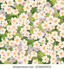 Vector floral background. Cute anime abstract flowers pattern. Background with flowers in Japanese anime style.