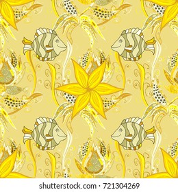 Vector floral background. Cute fabric pattern. Flat Flower Elements Design. Print. Colour Summer Theme seamless pattern Background. Cute seamless pattern.