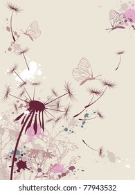 vector floral background with dandelion and butterfly