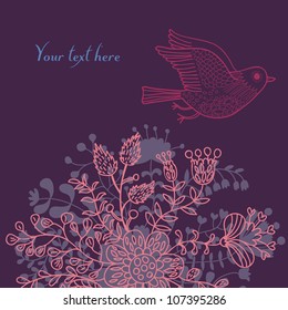 Diseño de fondo vectorial floral con ave