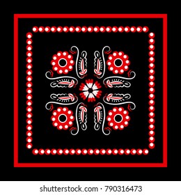 Vector floral background for design of scarf, fabric, wrapping paper, background packing. Red white black.