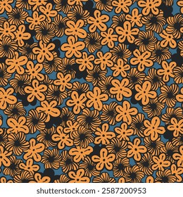 Vector floral background with ditsy flowers. Colorful abstract seamless pattern. Gentle botanical wallpaper. Groovy vintage print for fabric, paper, kids clothes and accessories