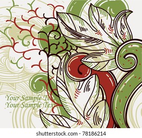 vector floral background with fantasy hand drawn plants and leaves