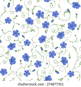 Vector floral background of flax plant with flowers and buds