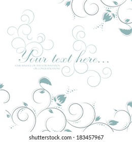Vector floral background with flower, leaves. Invitation and greeting card. Romantic abstract blue illustration with calligraphic text box for wedding and holiday.