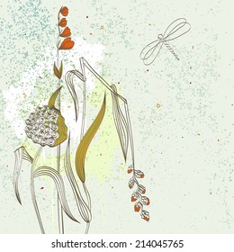 vector floral background with garlic and plants