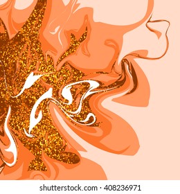 Vector floral background with glitter painted waves. Marble texture. Vector illustration. Golden print. For design, website, background, banner, invitation. Marbling Texture. Gold glitter texture.