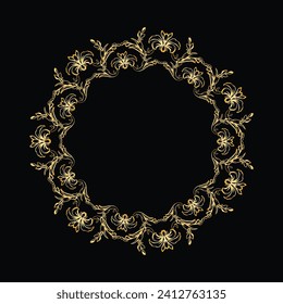 Vector floral background with golden frame.
