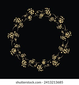 Fondo vectorial floral con marco dorado.