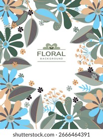 Fundo floral do vetor. Flores cinza, azul, bege em um fundo branco.