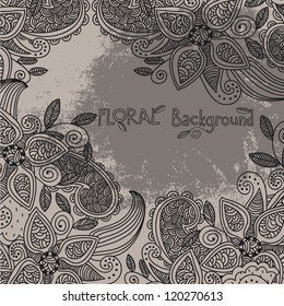 vector floral background with hand drawn flowers and grunge texture