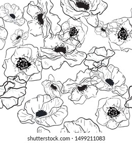 vector floral background with hand drawn flowers.Flower Line Art Pattern 