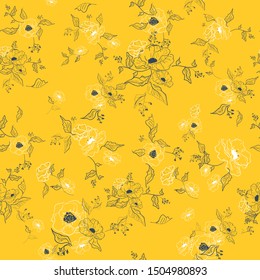 vector floral background with hand drawn flowers.Flower Line Art Pattern 