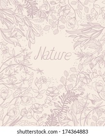 vector floral background with hand drawn plants and blooming flowers