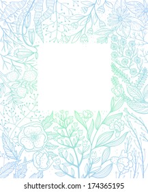 vector floral background with hand drawn flowers and plants