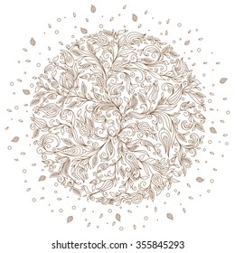 Vector Floral Background. Hand Drawn Ornament with Floral Wreath. Template for Greeting Card. Paisley Flowers Illustration Design Elements