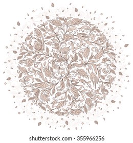 Vector Floral Background. Hand Drawn Ornament with Floral Wreath. Template for Greeting Card. Paisley Flowers Illustration Design Elements