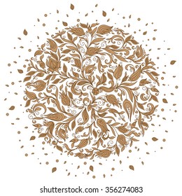 Vector Floral Background. Hand Drawn Ornament with Floral Wreath. Template for Greeting Card. Paisley Flowers Illustration Design Elements