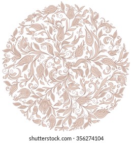 Vector Floral Background. Hand Drawn Ornament with Floral Wreath. Template for Greeting Card. Paisley Flowers Illustration Design Elements