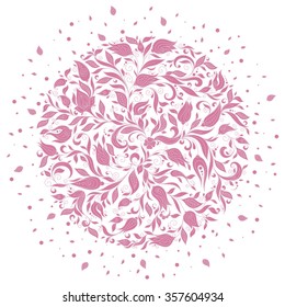 Vector Floral Background. Hand Drawn Ornament with Floral Wreath. Template for Greeting Card. Paisley Flowers Illustration Design Elements