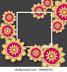 Vector floral background with hand drawn flowers. Template for Greeting Card with place for text