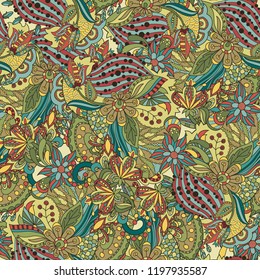 Vector floral background with hand made pattern. Doodles.