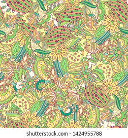 Vector floral background with hand made pattern. Doodles.