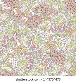Vector floral background with hand made pattern. Doodles.