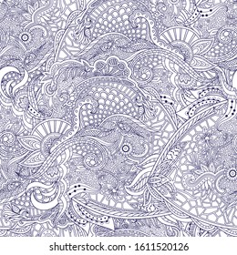 Vector floral background with hand made pattern. Doodles. Outline.