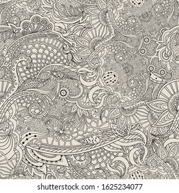 Vector floral background with hand made pattern. Doodles. Outline.