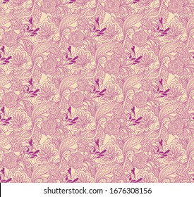 Vector floral background with hand made pattern. Doodles.