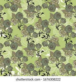 Vector floral background with hand made pattern. Doodles.