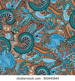 Vector floral background with hand made pattern. 