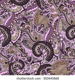 Vector floral background with hand made pattern. 