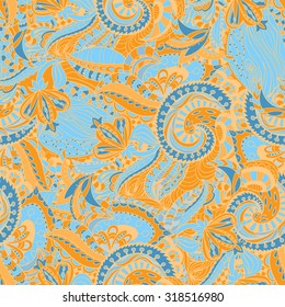 Vector floral background with hand made pattern. 