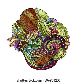 Vector floral background with hand made pattern. Doodles.