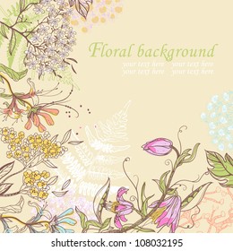 vector floral background with hand-drawn blooming  flowers
