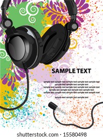 vector floral background with headphones
