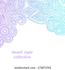 Vector floral background with indian ornament. Lace pattern for invitation or greeting card