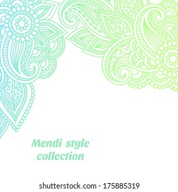 Vector floral background with indian ornament. Lace pattern for invitation or greeting card