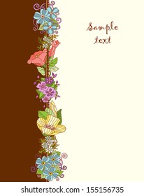 Vector floral background. Invitation with hand drawn graphic flowers and leaves