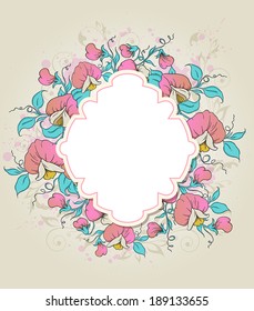 Vector floral background with label and sweet pea