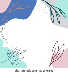 Vector floral background with leaves, abstract ink splashes and painted abstract shapes. Perfect for greeting cards or invitations.