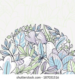 vector floral  background with leaves and birds