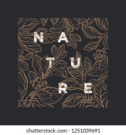 Vector floral background Nature organic illustration, art line botanical plant Elegant graphic bouquet Simple vintage card Decorative square shawl, ornamental carpet, tropical design Luxury packing
 