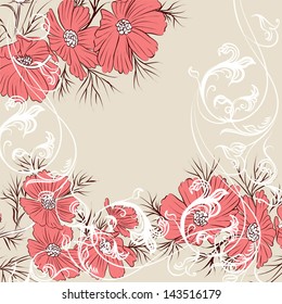 Vector floral background with pink flowers for design